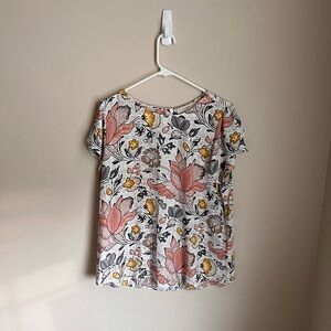 LOFT Short Sleeve Top with Pink and Yellow Floral Design